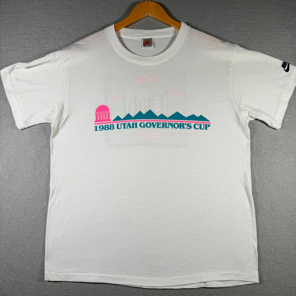 Vintage 1988 Nike Utah Governors Cup T-Shirt Men XL White Single Stitch USA Made
